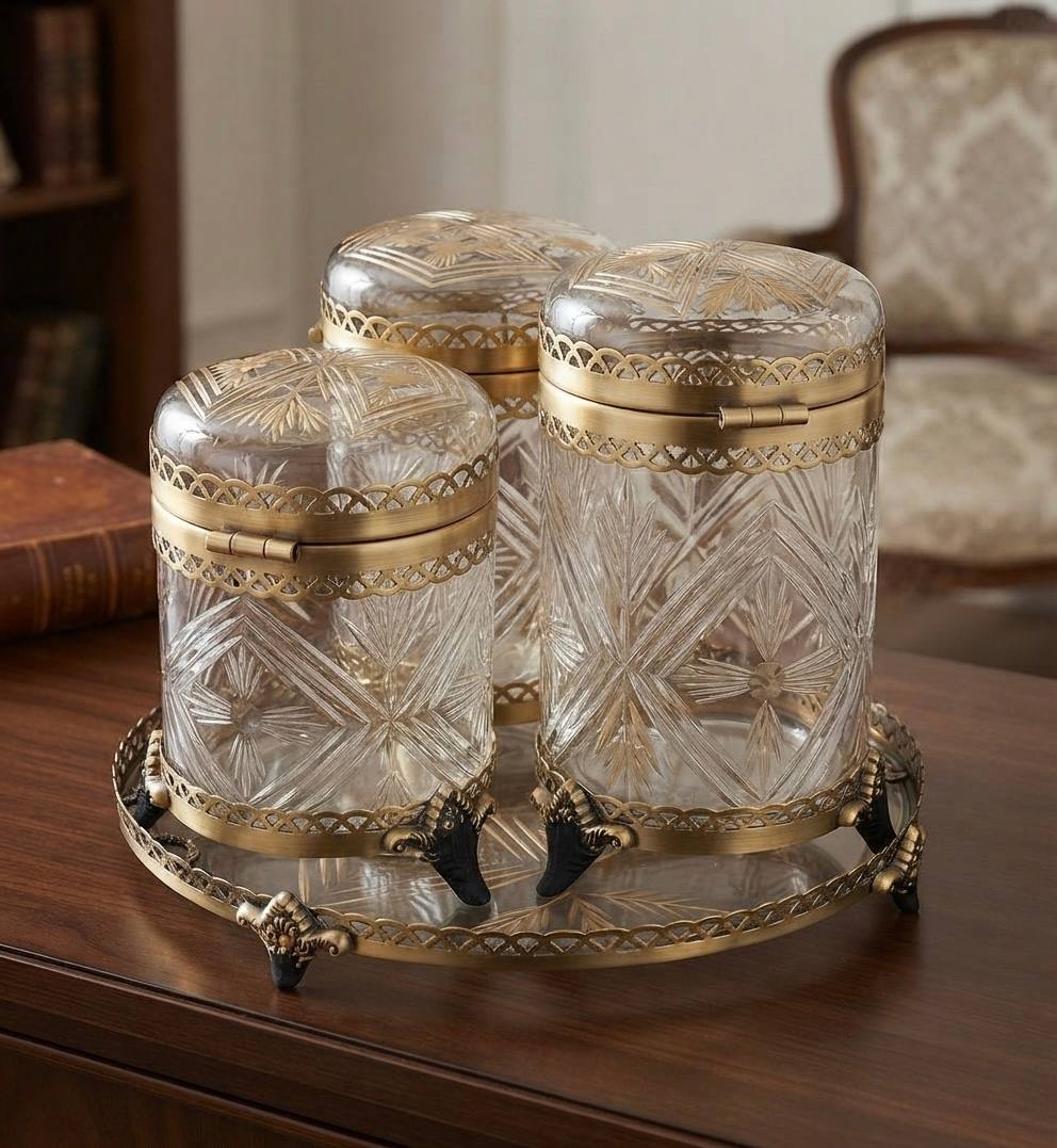 Ensemble de pots décoratifs avec plateau en verre