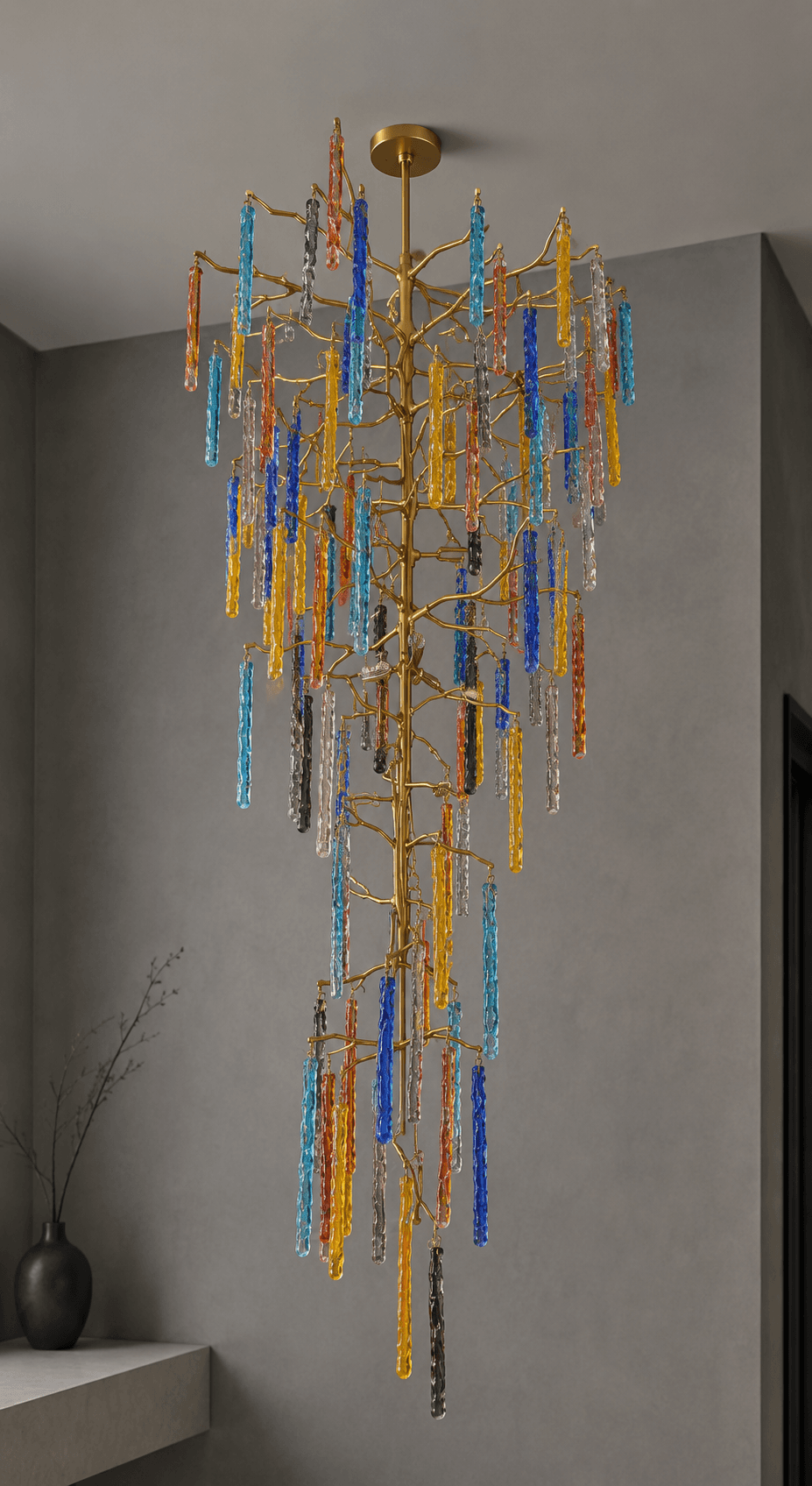 Lustre suspendu cascade à pampilles en verre multicolore