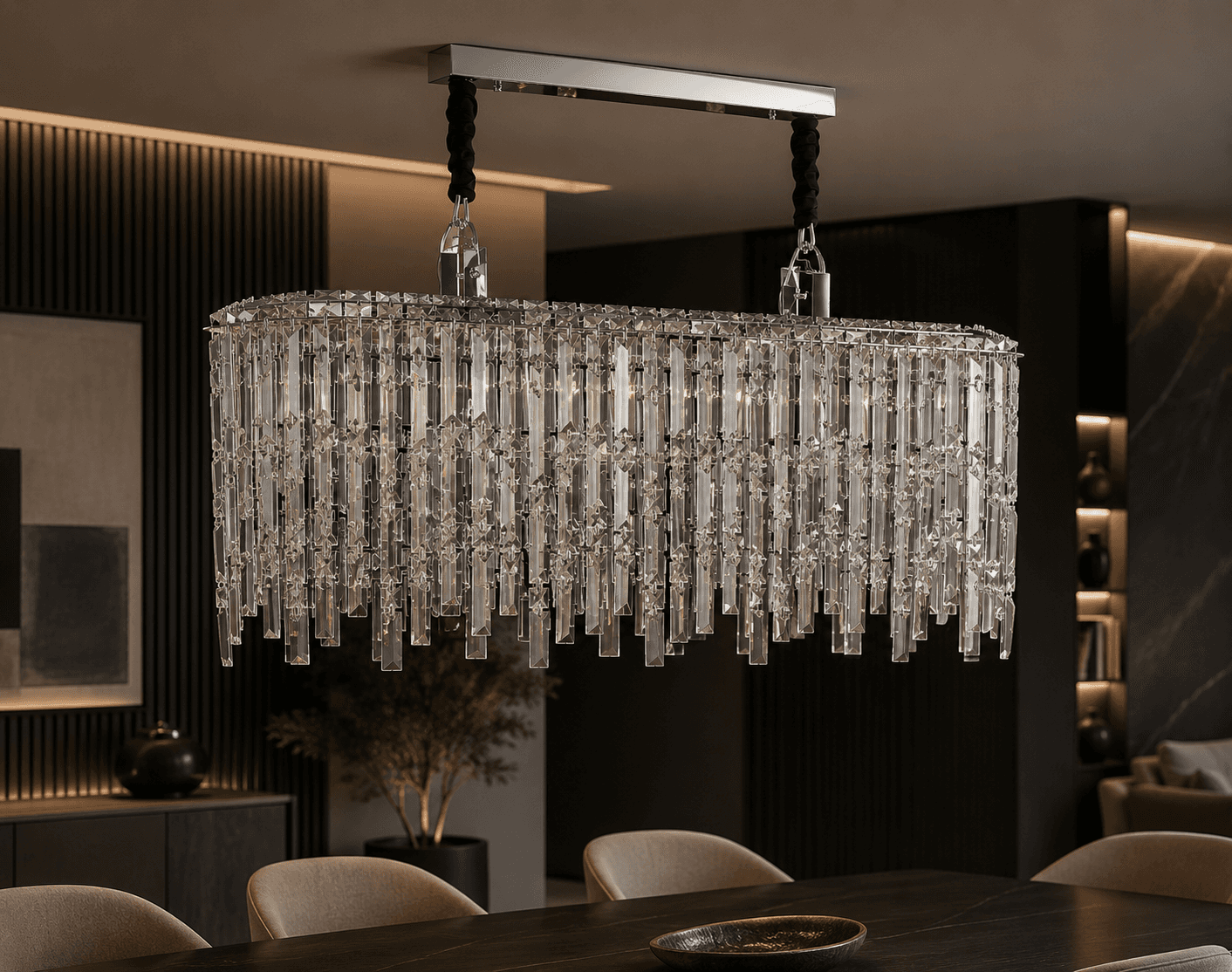 Lustre suspendu rectangulaire en cristal au style contemporain