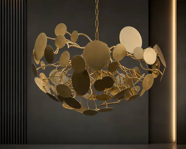 Lustre suspendu à feuillage décoratif argenté au style contemporain